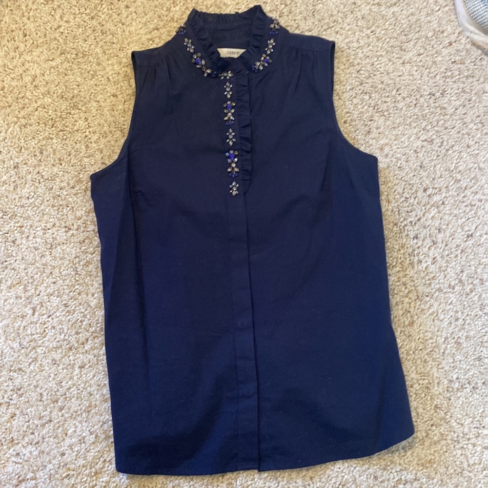 J.Crew Jeweled Ruffle Neck Button Front Tank Top 4